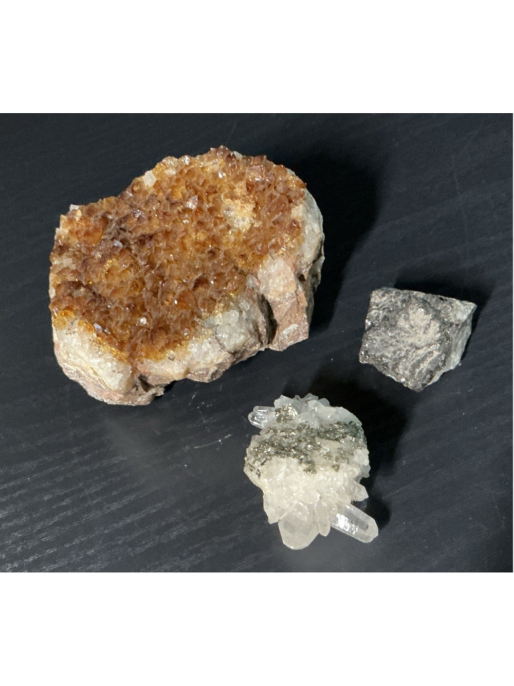 Vintage Natural Crystal Mineral Specimen Lot - 3pc Citrine Pyrite Quartz Craft.
